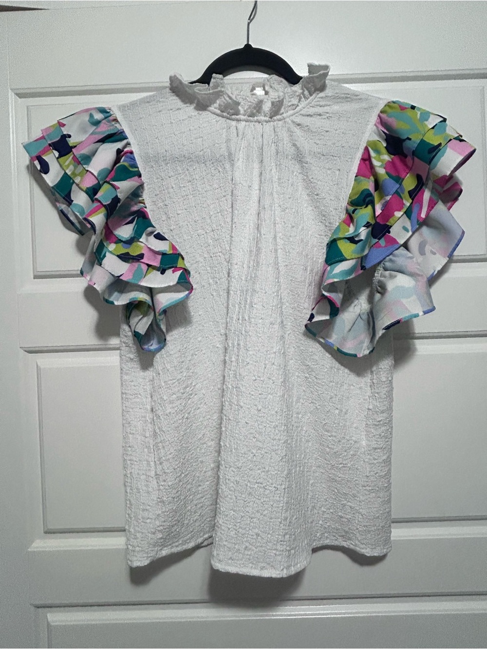 Womens THML Shirt with Multicolor Ruffle Sleeves